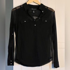 INC black sheer blouse (over the head) with black detached cami under, size S